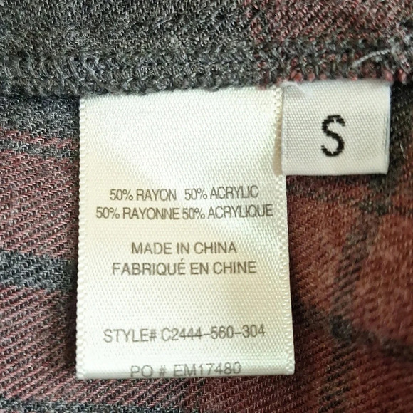 Cloth & Stone light weight plaid pull over fannel top griss  grain ribbon tie - Picture 8 of 9